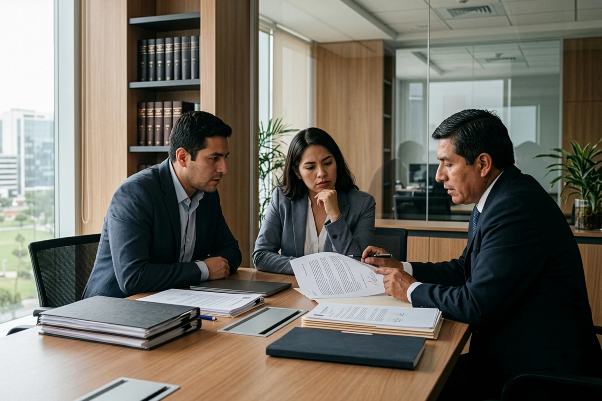 Abogado revisando documentos sobre exclusión de herederos en una sucesión intestada en Perú