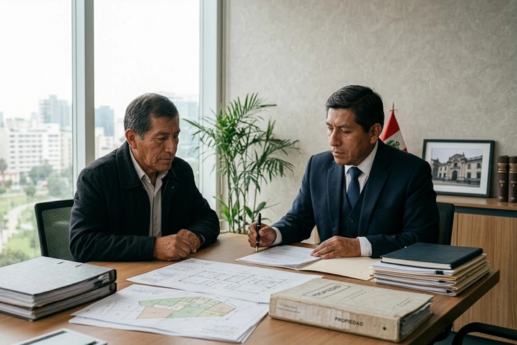Abogado revisando documentos para un caso de prescripción adquisitiva de inmueble en Perú