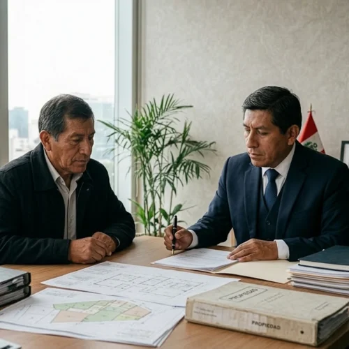 Abogado revisando documentos para un caso de prescripción adquisitiva de inmueble en Perú